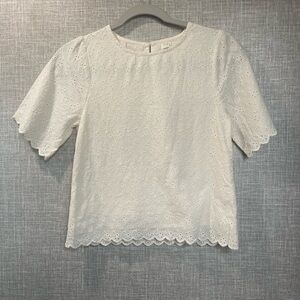 Girls Chelsea & Violet White Eyelet Scalloped Short Sleeve Blouse